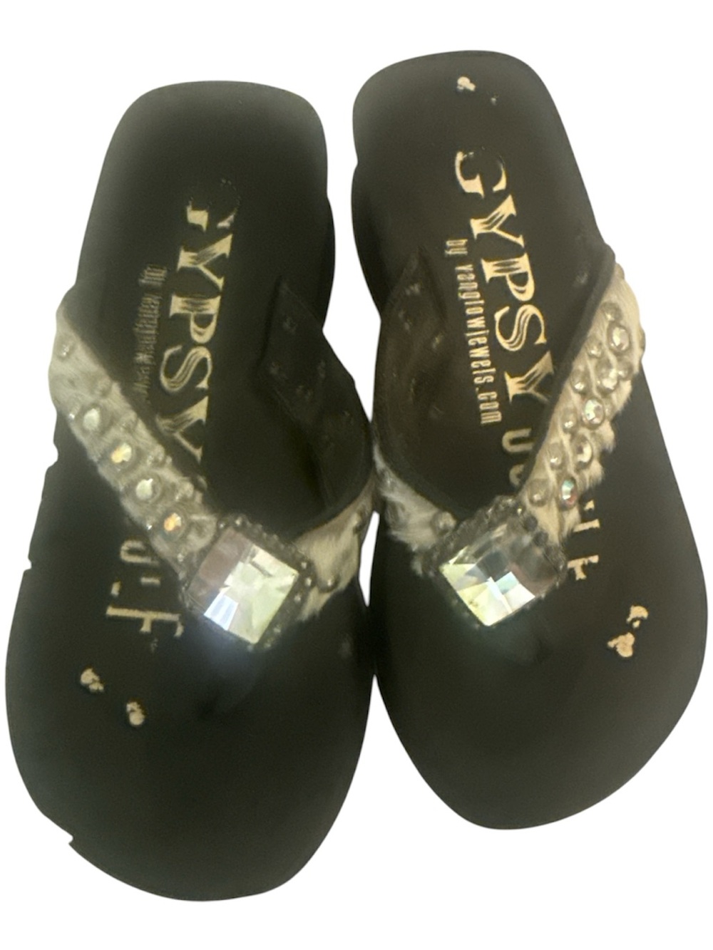 Gypsy Soule Sandals Junkie Embellished Cowhide Flip Flops with Crystal Accent